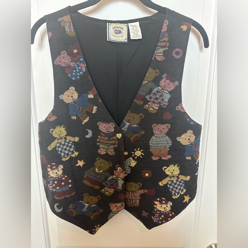 Vintage imaginations teddy bear embroidered Tapestry Vest hearts medium large